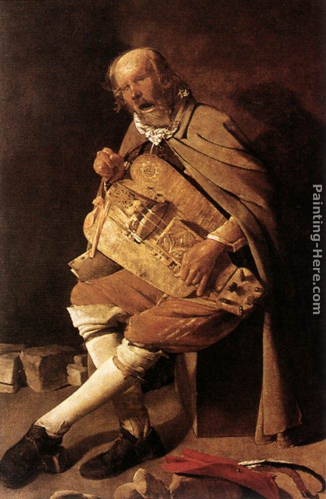 The Hurdy-Gurdy player painting - Georges de La Tour The Hurdy-Gurdy player art painting